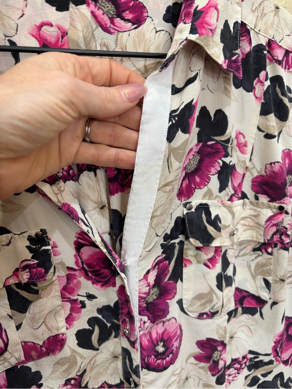 Vintage WHBM Pure Silk Floral Utility Blouse Top Magenta Pink Romantic Coquette - Picture 8 of 9